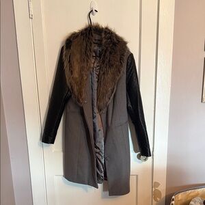 Donna Salyers Faux Fur Trim Gray and Black Women's Coat
